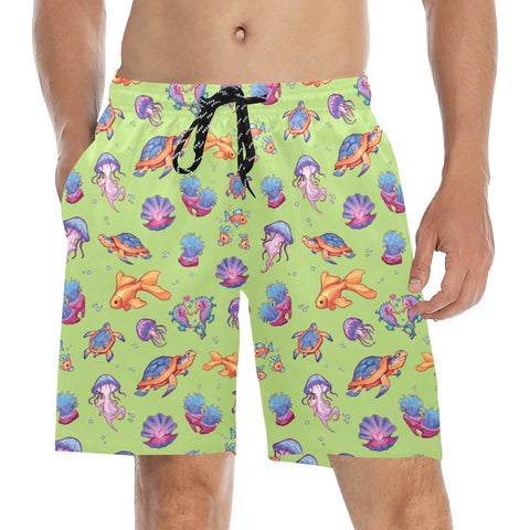 Sea-Life-Mens-Swim-Trunks-Lime-Green-Model-Front-View