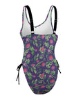 Jungle Flower-Women's-One-Piece-Swimsuit-Purple-Pink-Product-Side-View