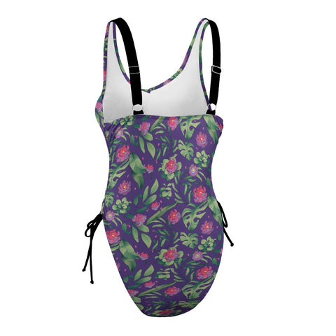 Jungle Flower-Women's-One-Piece-Swimsuit-Purple-Pink-Product-Side-View