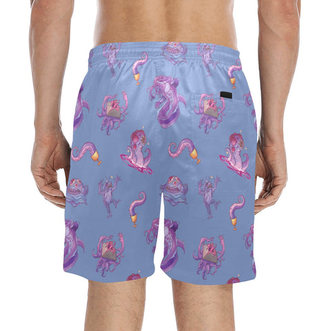 Eldritch-Horror-Men's-Swim-Trunks-Cornflower-Blue-Model-Back-View