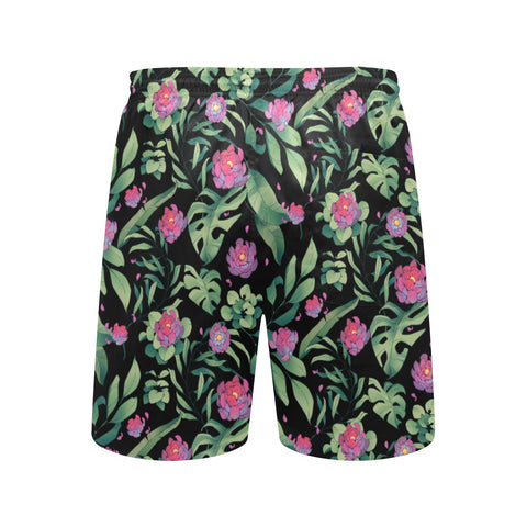 Jungle-Flower-Mens-Swim-Trunks-Black-Pink-Back-View