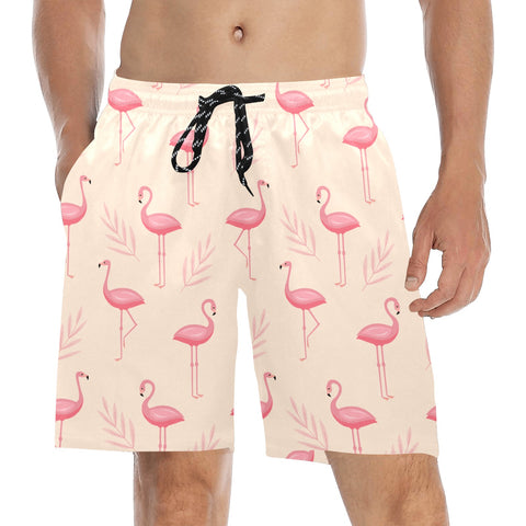 Flamingo-Men's-Swim-Trunks-AntiqueWhite-Model-Front-View