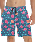 Painted-Roses-Mens-Swim-Trunks-Blue-Model-Front-View