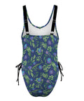 Jungle Flower-Women's-One-Piece-Swimsuit-Blue-Purple-Product-Back-View