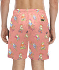 Frogs-Doing-Things-Men's-Swim-Trunks-Coral-Model-Back-View