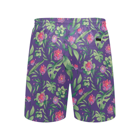 Jungle-Flower-Mens-Swim-Trunks-Purple-Pink-Front-View