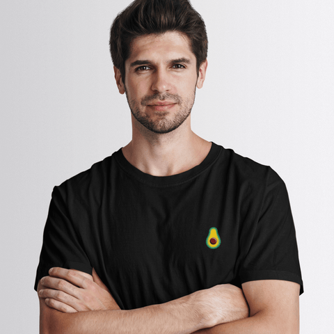 Avocado-Embroidered-T-Shirt-Black-Front-Lifestyle-View
