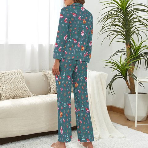 Christmas-Women's-Pajama-Set-Teal-Side-Rear-View