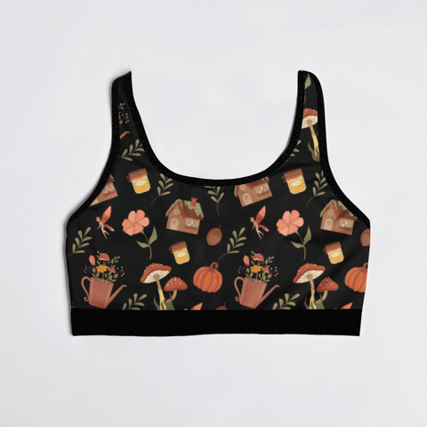 Cottage-Core-Womens-Bralette-Black-Product-Front-View
