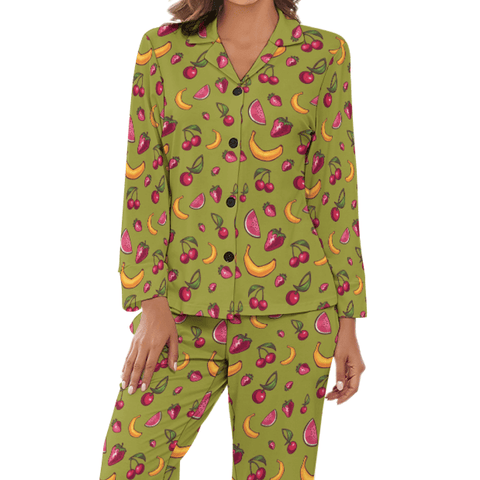 Fruit-Punch-Womens-Pajama-Olive-Green-Front-View