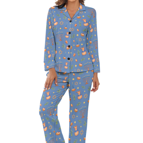 Hanukkah-Womens-Pajama-Cornflower-Blue-Front-View