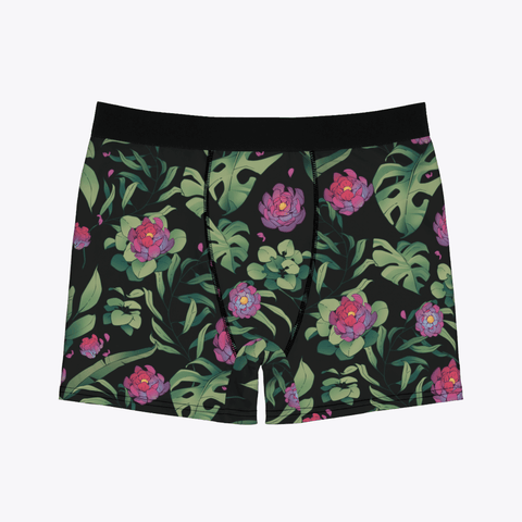 Jungle-Flower-Mens-Boxer-Briefs-Black-Pink-Product-Front-View
