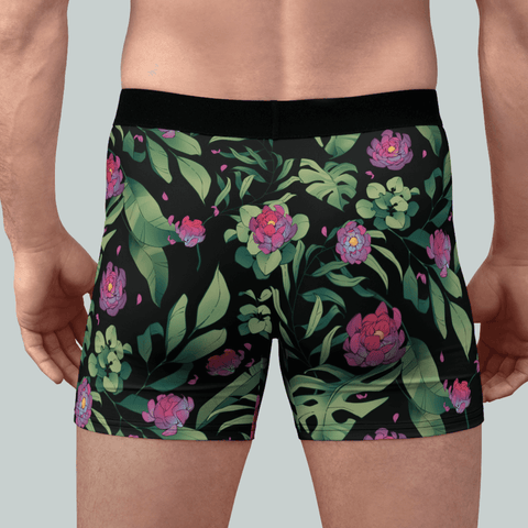Jungle-Flower-Mens-Boxer-Briefs-Black-Pink-Rear-View