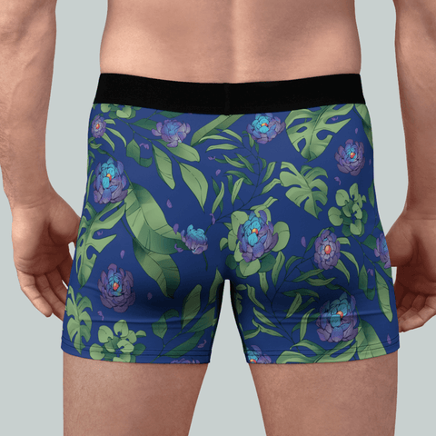Jungle-Flower-Mens-Boxer-Briefs-Blue-Purple-Rear-View