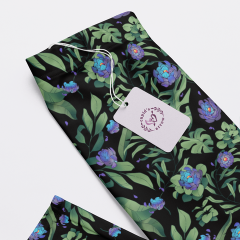Jungle-Flower-Mens-Pajama-Black-Purple-Closeup-Product-View