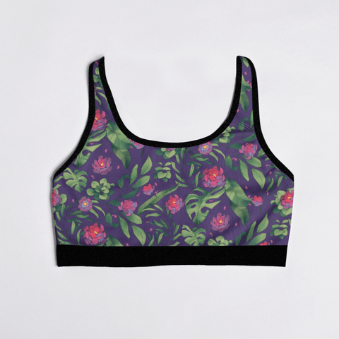 Jungle-Flower-Womens-Bralette-Purple-Pink-Product-Front-View
