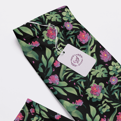 Jungle-Flower-Womens-Pajama-Black-Pink-Closeup-Product-View