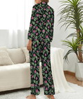 Jungle-Flower-Womens-Pajama-Black-Pink-Rear-View