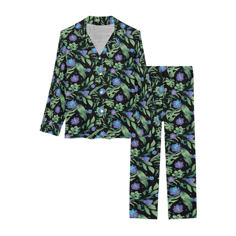 Jungle-Flower-Womens-Pajama-Black-Purple-Product-View