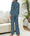 Jungle-Flower-Womens-Pajama-Blue-Purple-Rear-View