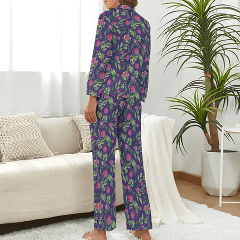 Jungle-Flower-Womens-Pajama-Purple-Pink-Rear-View