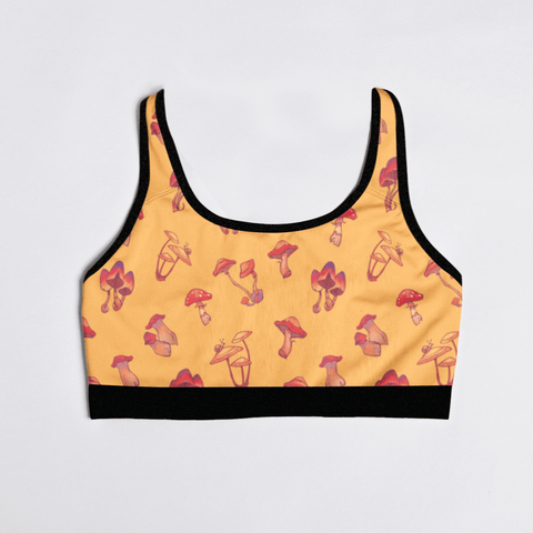 Mushroom-Womens-Bralette-Yellow-Product-Front-View