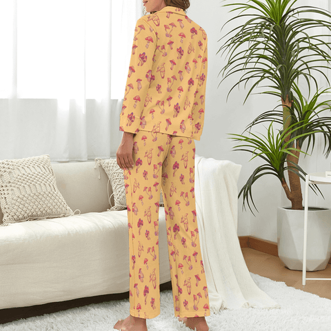 Mushroom-Womens-Pajama-Yellow-Rear-View