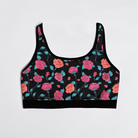 Painted-Roses-Womens-Bralette-Black-Prodcut-Front-View