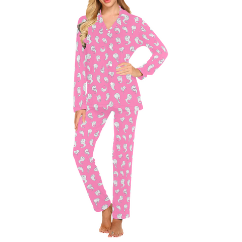 Retro-Ghost-Womens-Pajama-Pink-Front-View