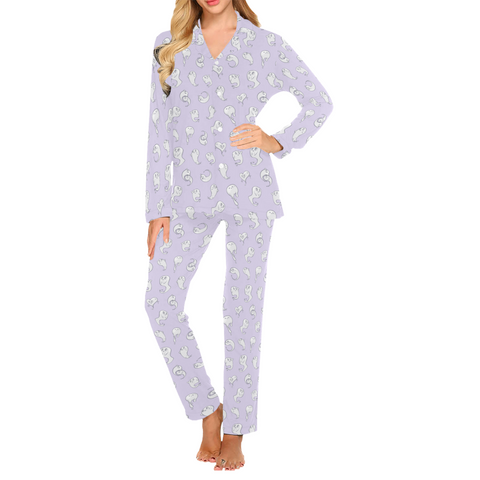 Retro-Ghost-Womens-Pajama-Lavender-Front-View