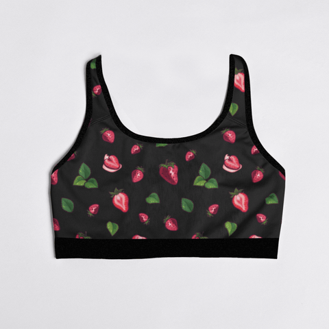 Strawberry-Womens-Bralette-Black-Product-Front-View