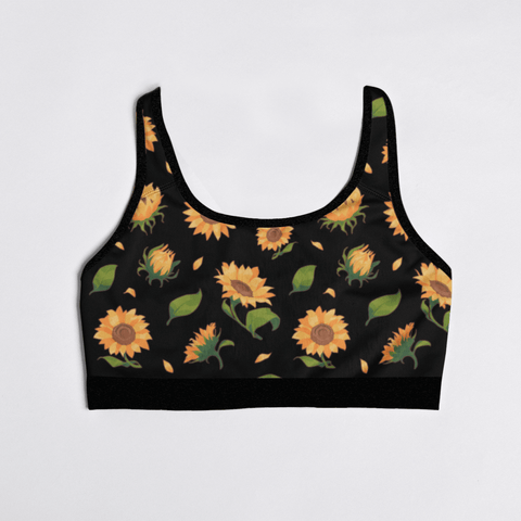 Sunflower-Womens-Bralette-Black-Product-Front-View