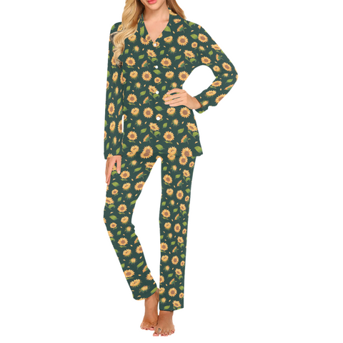 Sunflower-Womens-Pajama-Dark-Green-Front-View