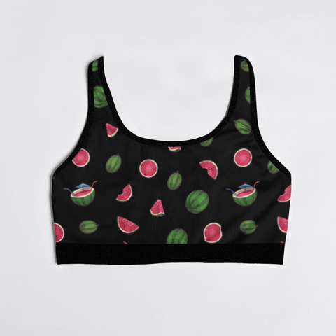 Watermelon-Womens-Bralette-Black-Product-Front-View