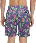 Jungle-Flower-Mens-Swim-Trunks-Purple-Pink-Model-Back-View