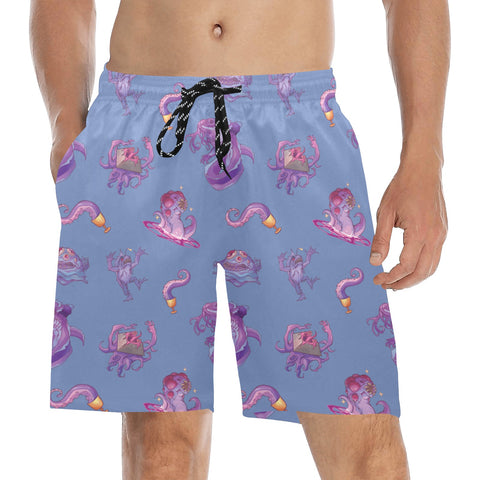 Eldritch-Horror-Men's-Swim-Trunks-Cornflower-Blue-Model-Front-View