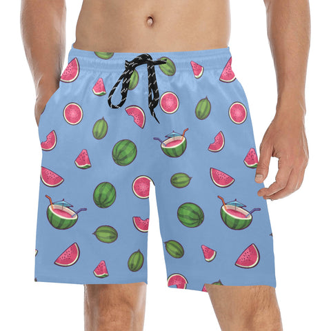 Watermelon-Mens-Swim-Trunks-Blue-Model-Front-View