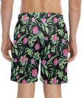 Jungle-Flower-Mens-Swim-Trunks-Black-Pink-Model-Back-View