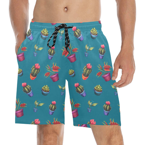 House-Plant-Mens-Swim-Trunks-Teal-Model-Front-View