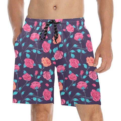 Painted-Roses-Mens-Swim-Trunks-Purple-Model-Front-View