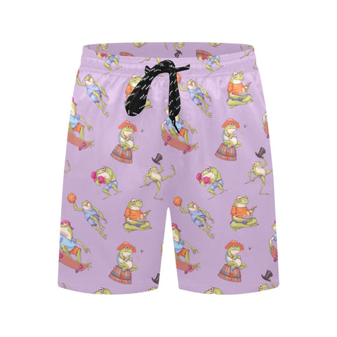 Frogs-Doing-Things-Men's-Swim-Trunks-Lavender-Front-View