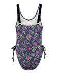 Jungle Flower-Women's-One-Piece-Swimsuit-Purple-Pink-Product-Back-View