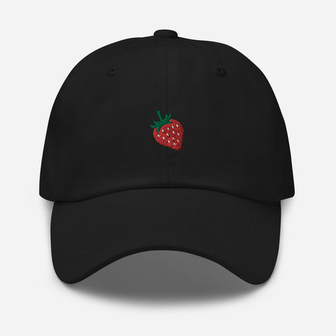Strawberry-Embroidered-Dad-Hat-Black-Front-View