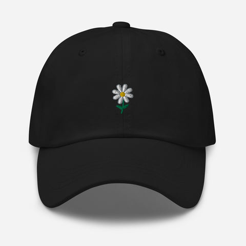 Daisy-Embroidered-Dad-Hat-Black-Front-View