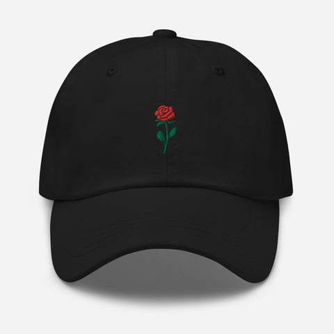 Rose-Embroidered-Dad-Hat-Black-Front-View