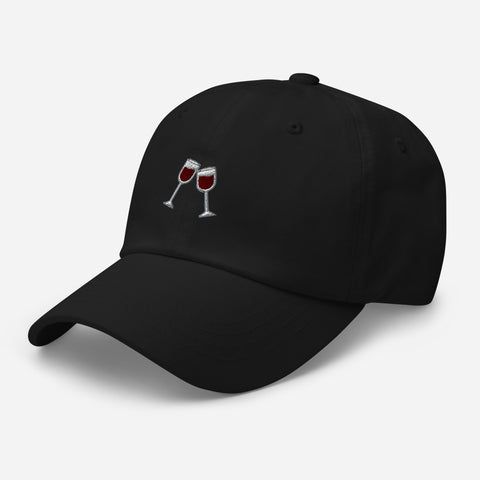 Wine-Embroidered-Dad-Hat-Black-Left-Front-View