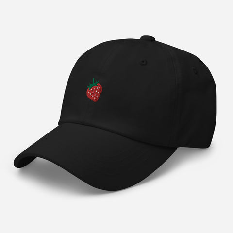 Strawberry-Embroidered-Dad-Hat-Black-Left-Front-View