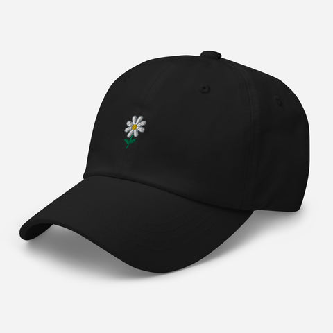 Daisy-Embroidered-Dad-Hat-Black-Left-Front-View