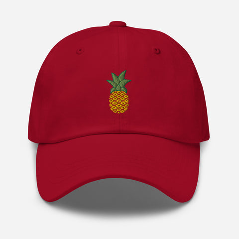 Pineapple-Embroidered-Dad-Hat-Cranberry-Front-View