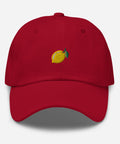 Lemon-Embroidered-Dad-Hat-Cranberry-Front-View